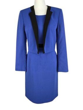 Women’s 2 Piece Sheath Dress Jacket Suit Blue Black Size 8